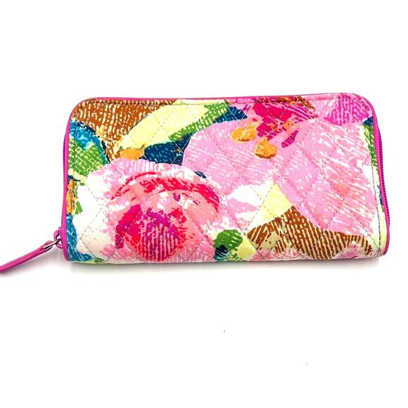 Vera Bradley SUPER-BLOOM RFID Abstract Floral zip around fabric Wallet - Picture 1 of 8
